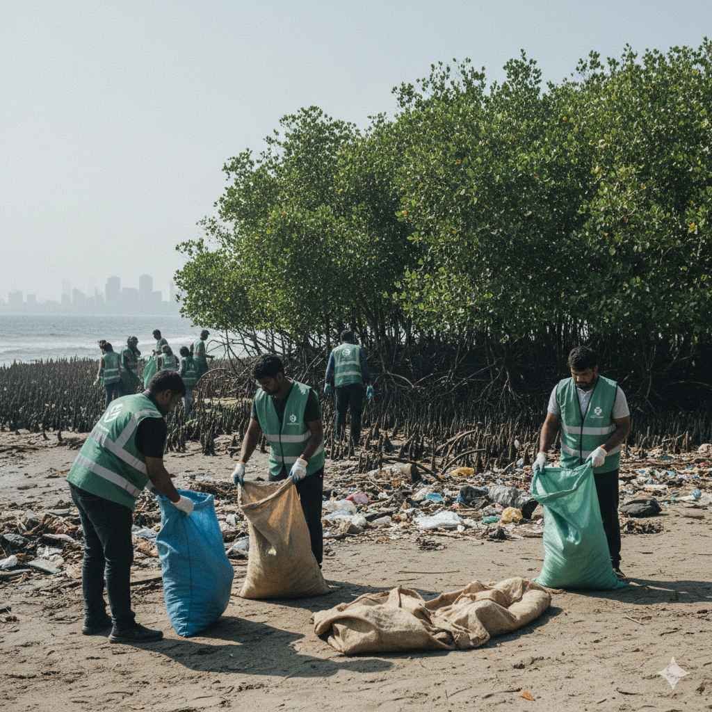 Waste collection and segregation activity at Sewri Mangrove Park